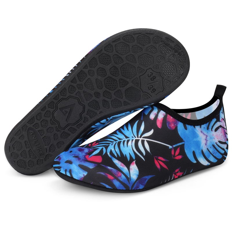 ANLUKE Water Shoes Barefoot Aqua Yoga Socks Quick-Dry Beach Swim Surf Shoes for Women Men Black/Green Leaf 44/45 - Image 1