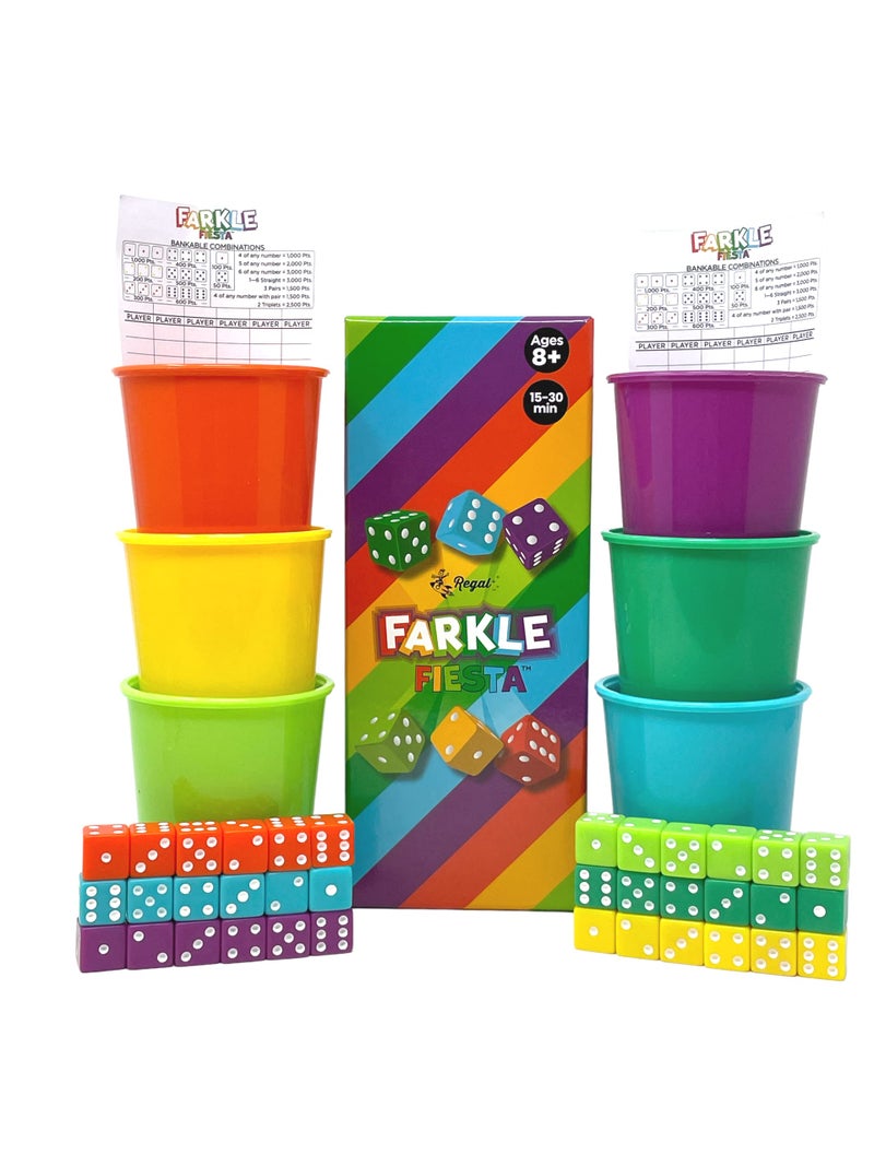 Regal Games Farkle Fiesta Classic Dice Game w 6 Colored Dice Sets 6 Convenient Dice Cups for Easy Shaking 20 Score Sheets Fun Family Game for Travel Camp Ideal for 24 Players Ages 8 - Image 3