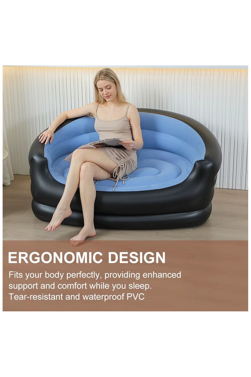 فيند كرسي استرخاء مزدوج قابل للنفخ محمول من FEND مع مضخة هواء للاستخدام الداخلي والتخييم في الهواء الطلق، أزرق - Image 5