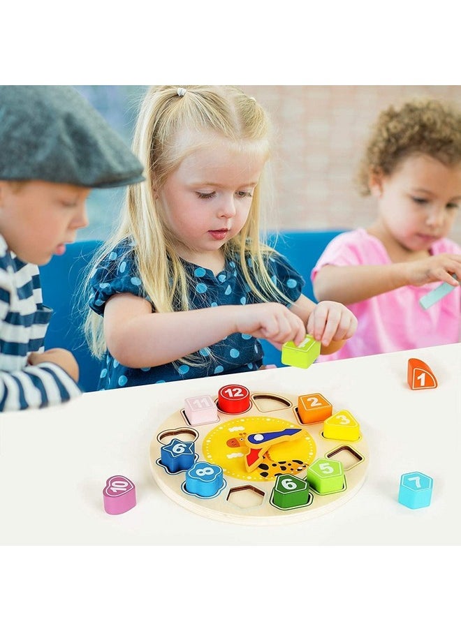 Smoneo - Wooden Shape Color Sorting Clock Teaching Time Number Blocks Stacking Sorter Simple Patterns Puzzle Montessori Early Learning Educational Toy Gift For 3 Year Old Toddler Baby Kids - Image 1