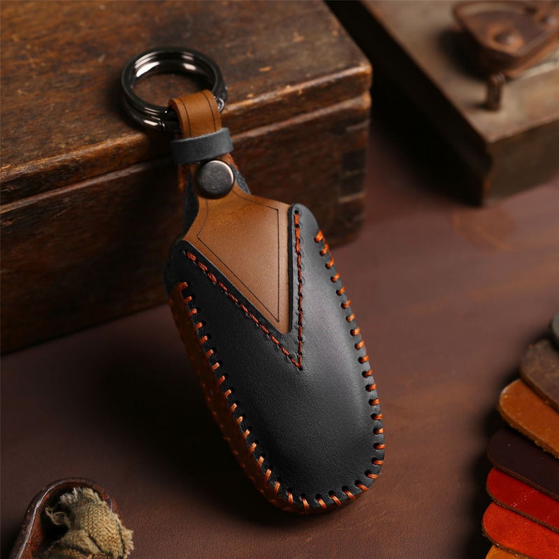Keyless Remote Cover: Black Crazy Horse Leather 360-degree Protection Hand-sewn Key Fob Case for Ford Fusion Explorer Mustang F-series Trucks - Image 5