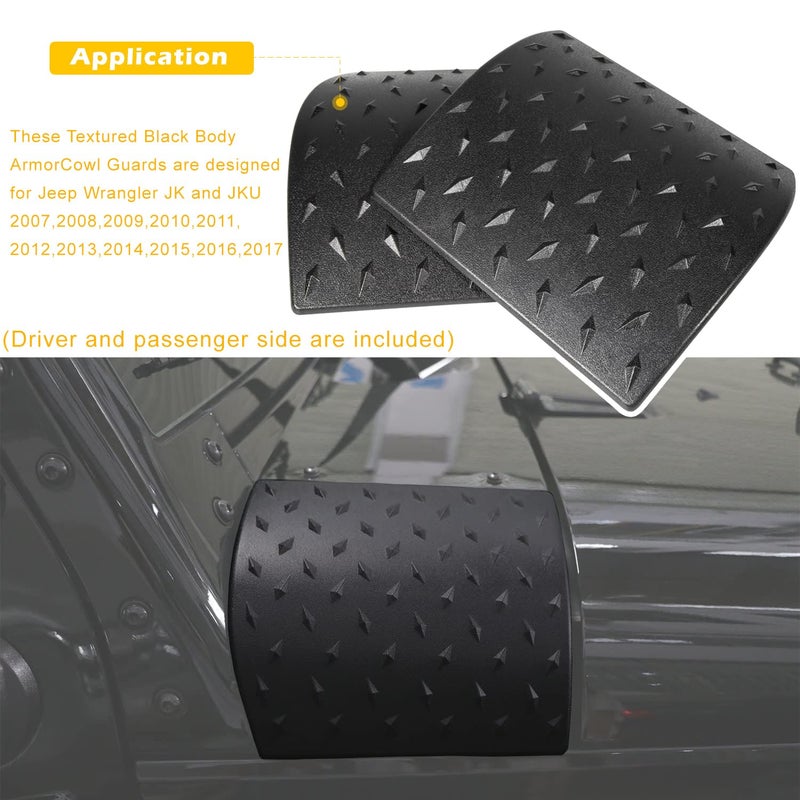 Danti Danti Black Cowl Body Armor Outer Cowling Cover for Jeep Wrangler JK JKU Unlimited Rubicon Sahara X Off Road Sport 2007-2018 (Pack of 2)  - Image 3