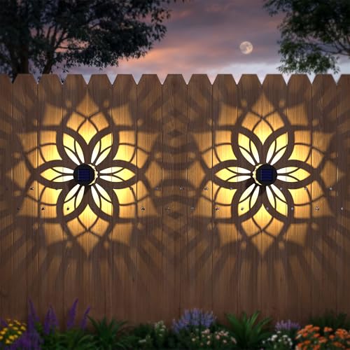 gardencave 4 Pack Solar Fence Lights Metal Solar Powered Outdoor Wall Deck Step Lights Mandala Theme Waterproof Fence Light for Garden Post Patio Backyard Yard Decor, Gardening Gifts for Women Mom Grandma - Image 1