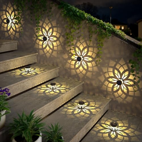 gardencave 4 Pack Solar Fence Lights Metal Solar Powered Outdoor Wall Deck Step Lights Mandala Theme Waterproof Fence Light for Garden Post Patio Backyard Yard Decor, Gardening Gifts for Women Mom Grandma - Image 5