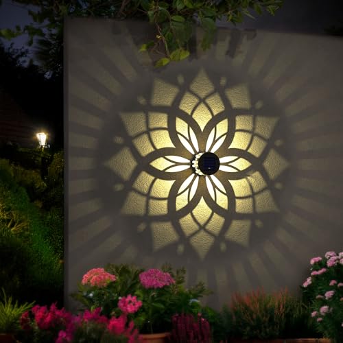 gardencave 4 Pack Solar Fence Lights Metal Solar Powered Outdoor Wall Deck Step Lights Mandala Theme Waterproof Fence Light for Garden Post Patio Backyard Yard Decor, Gardening Gifts for Women Mom Grandma - Image 3