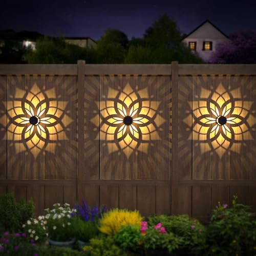 gardencave 4 Pack Solar Fence Lights Metal Solar Powered Outdoor Wall Deck Step Lights Mandala Theme Waterproof Fence Light for Garden Post Patio Backyard Yard Decor, Gardening Gifts for Women Mom Grandma - Image 2