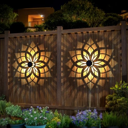 gardencave 4 Pack Solar Fence Lights Metal Solar Powered Outdoor Wall Deck Step Lights Mandala Theme Waterproof Fence Light for Garden Post Patio Backyard Yard Decor, Gardening Gifts for Women Mom Grandma - Image 4
