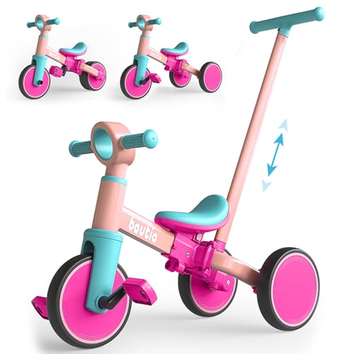 Bautia Kids Tricycle with Push Handle for Toddlers 14 Years Old Boys Girls Gift 5 in 1 Baby Balance Bike for Toddlers 13 with Removable Pedals No Parent Steering Version - Image 1