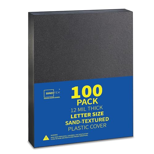 Binditek 100 Pack 12 Mil Sand-Textured Polycover - Plastic Binding Cover for Letter Size - Lightly Sanded Finish - Business Reports and Proposals - Square Corners, Un-Punched, Black - Image 1
