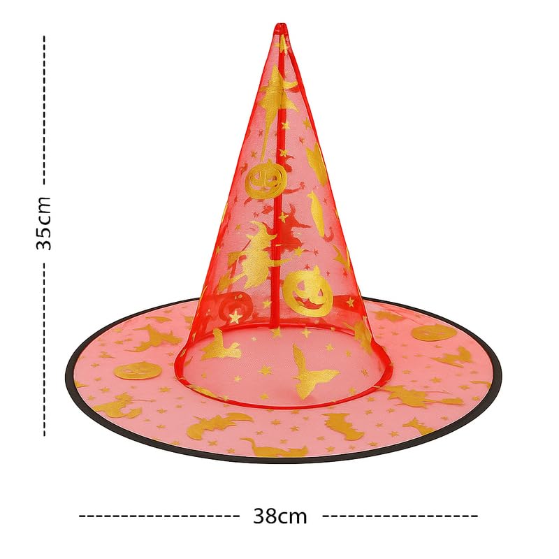 YUPPIN Red Witch Hat with Golden Print – Fancy Halloween Costume Hat for Kids & Adults Party Cosplay - Image 2