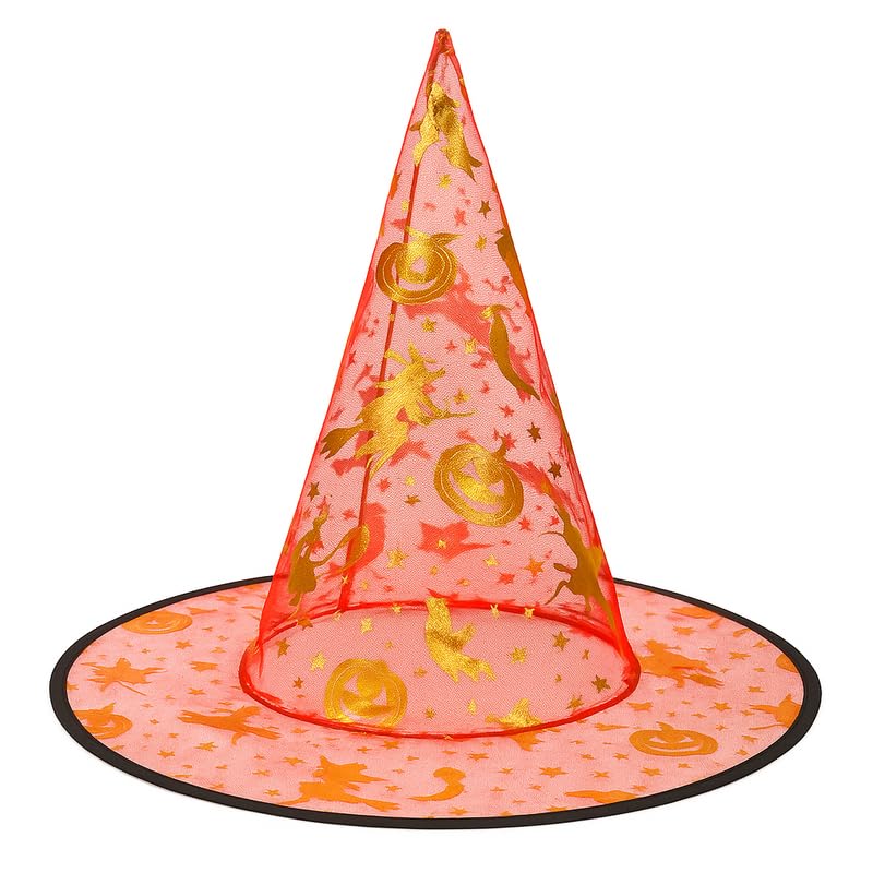 YUPPIN Red Witch Hat with Golden Print – Fancy Halloween Costume Hat for Kids & Adults Party Cosplay - Image 3