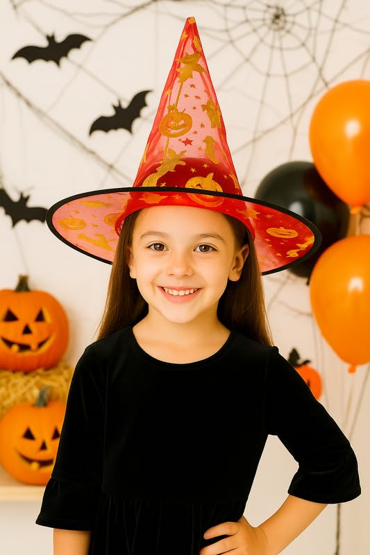 YUPPIN Red Witch Hat with Golden Print – Fancy Halloween Costume Hat for Kids & Adults Party Cosplay - Image 4