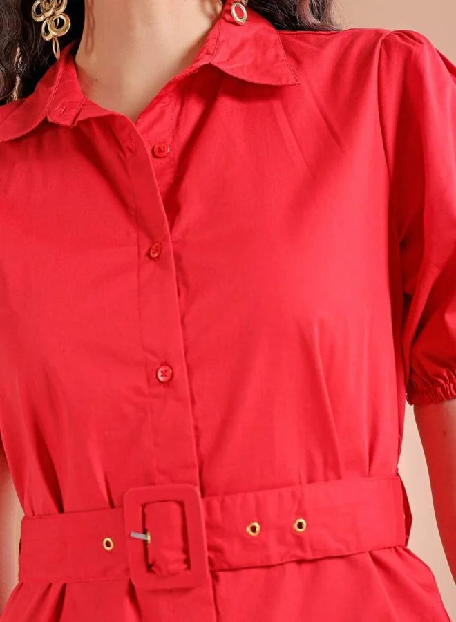 Freehand  Women Regular Fit Solid Round Neck Short Sleeve Shirt Dress for Women | Best Price UAE