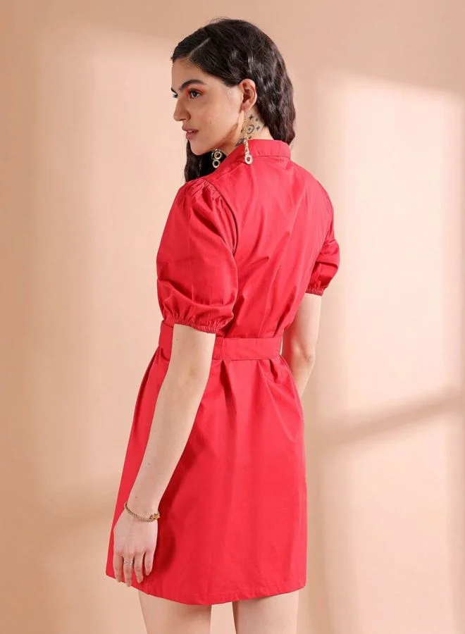 Freehand  Women Regular Fit Solid Round Neck Short Sleeve Shirt Dress for Women | Best Price UAE