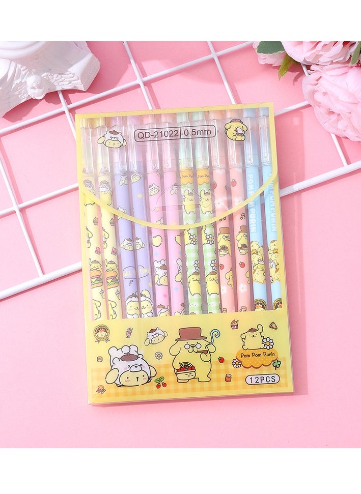 Generic - 12 Pieces Of Cute Family Erasable Straight Neutral Pen Ins Girl Feng Shui Pen High Value Gift Pen Stationery (Yellow Puppy-0.5mm Blue Refill) - Image 1