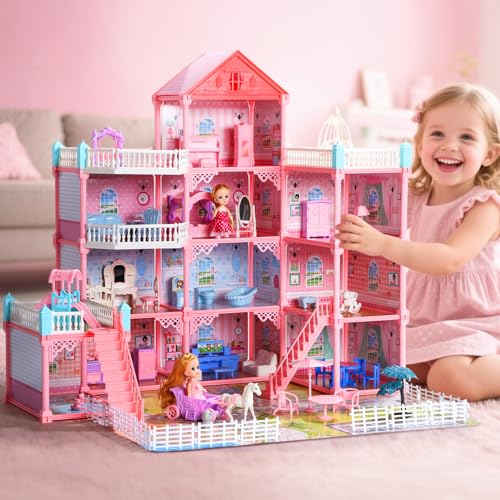 HOLYFUN Huge Dollhouse for Girls Large Pretend Play Doll House for Kids with Dolls Furniture - Image 5