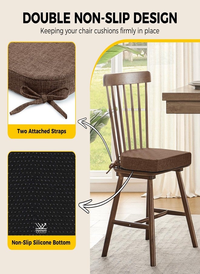 downluxe Indoor Chair Cushions for Dining Chairs, Soft and Comfortable Textured Memory Foam Kitchen Chair Pads with Ties and Non-Slip Backing, 16" x 16" x 2", Brown, 4 Pack - Image 4