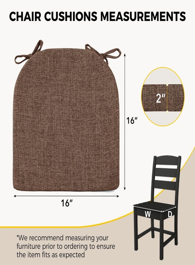 downluxe Indoor Chair Cushions for Dining Chairs, Soft and Comfortable Textured Memory Foam Kitchen Chair Pads with Ties and Non-Slip Backing, 16" x 16" x 2", Brown, 4 Pack - Image 2