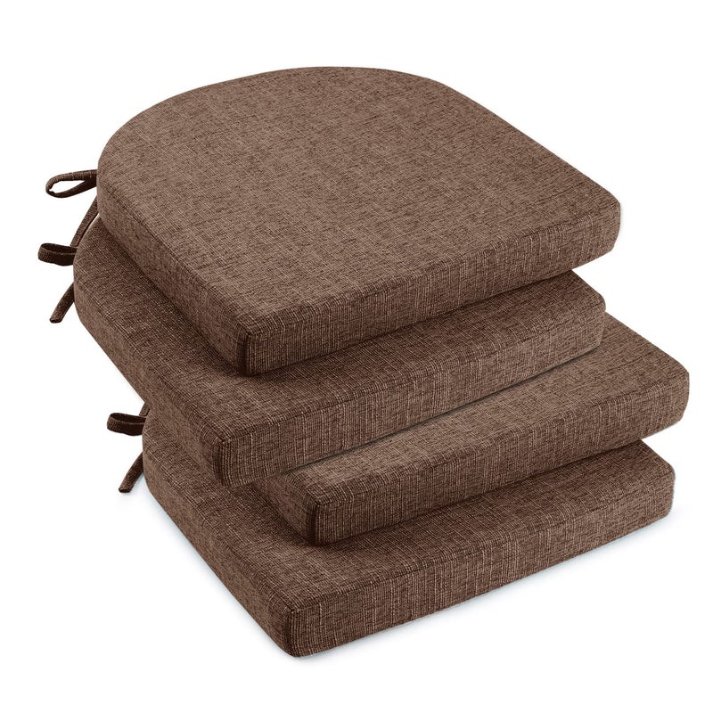 downluxe Indoor Chair Cushions for Dining Chairs, Soft and Comfortable Textured Memory Foam Kitchen Chair Pads with Ties and Non-Slip Backing, 16" x 16" x 2", Brown, 4 Pack - Image 1