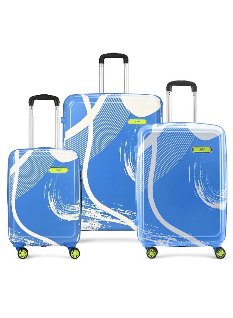 Skybags SPLASH Set of 3 Polypropylene(PP), 4 Spinner Double Wheel Trolley Bags for Travel, Hard Case Lightweight Bag with TSA Lock, Tough Suitcase for Travel (Large-28, Medium-24, Cabin-20 Inch), Blue