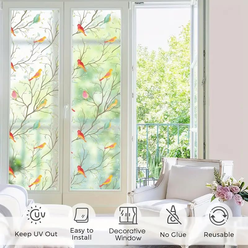 LIVECOOL Window Stickers Frosted UV Window Protection Film for Privacy & Decoration Bathroom Home Office Kitchen (24" x 48" Inch, Birds) - Image 3