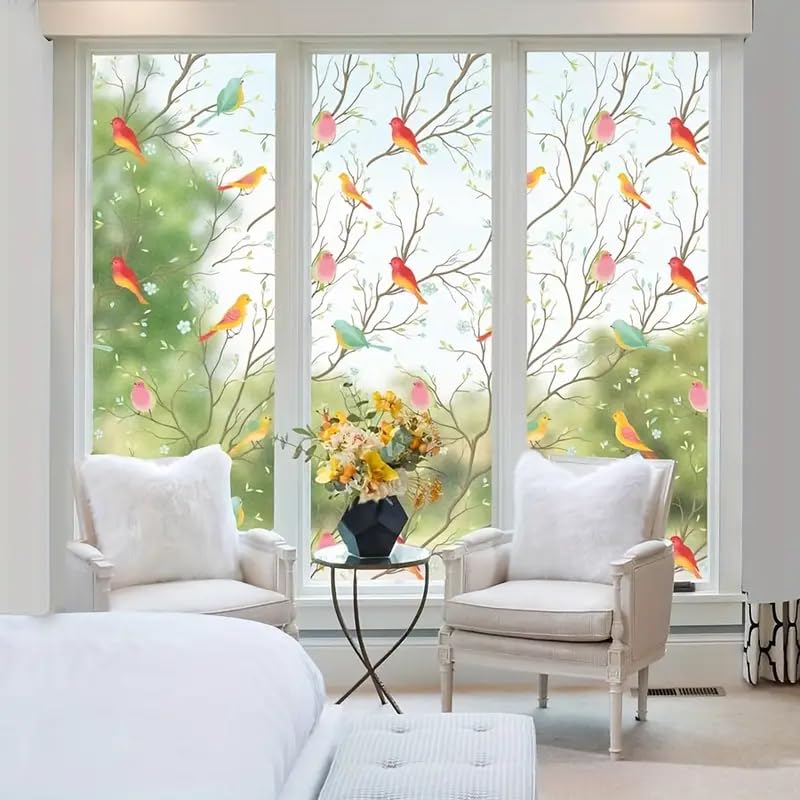 LIVECOOL Window Stickers Frosted UV Window Protection Film for Privacy & Decoration Bathroom Home Office Kitchen (24" x 48" Inch, Birds) - Image 4