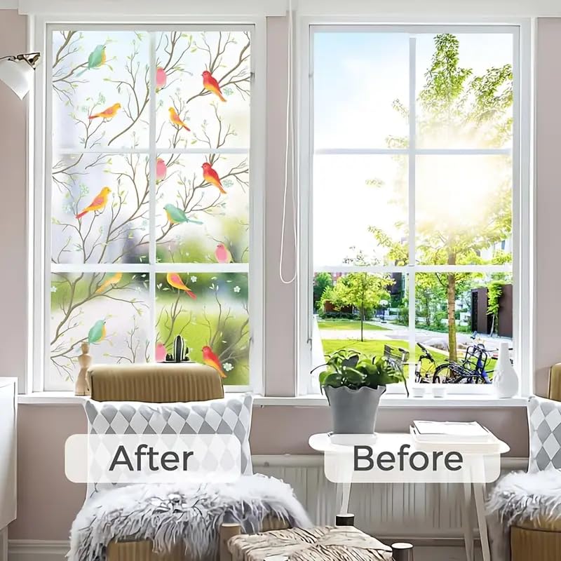LIVECOOL Window Stickers Frosted UV Window Protection Film for Privacy & Decoration Bathroom Home Office Kitchen (24" x 48" Inch, Birds) - Image 2