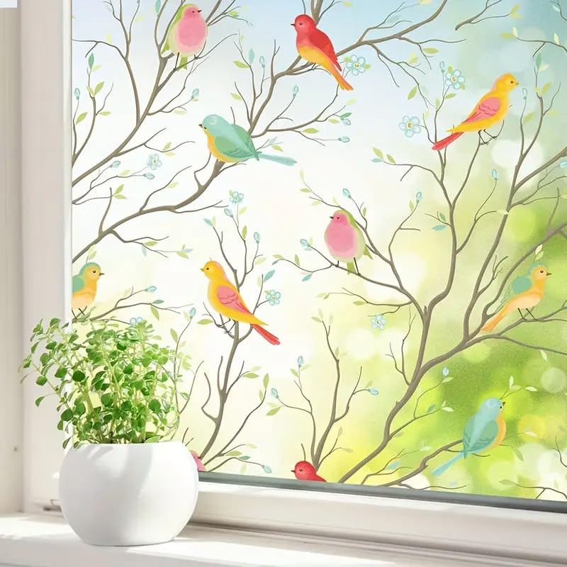 LIVECOOL Window Stickers Frosted UV Window Protection Film for Privacy & Decoration Bathroom Home Office Kitchen (24" x 48" Inch, Birds) - Image 1