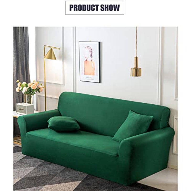 Soft Sofa Cover, 1/2/3/4 Seater Full Cover Sofa Protective Cover, All Seasons, with Non-slip Foam Stick 3 Seater, Dark Green - Image 2