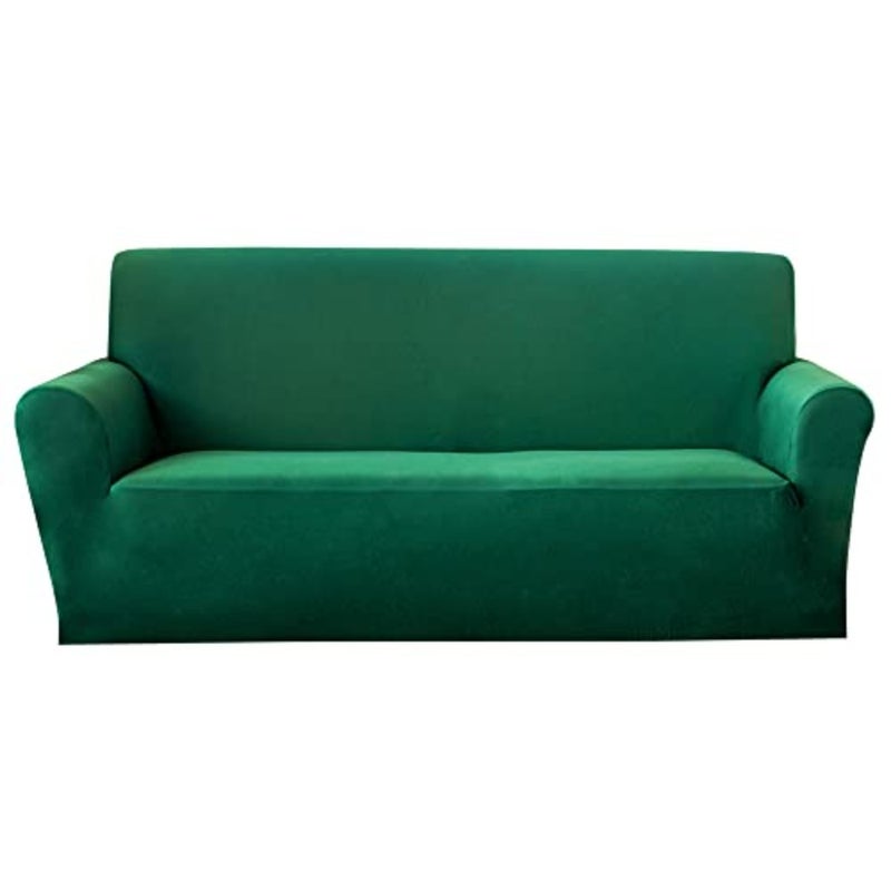 Soft Sofa Cover, 1/2/3/4 Seater Full Cover Sofa Protective Cover, All Seasons, with Non-slip Foam Stick 3 Seater, Dark Green - Image 1