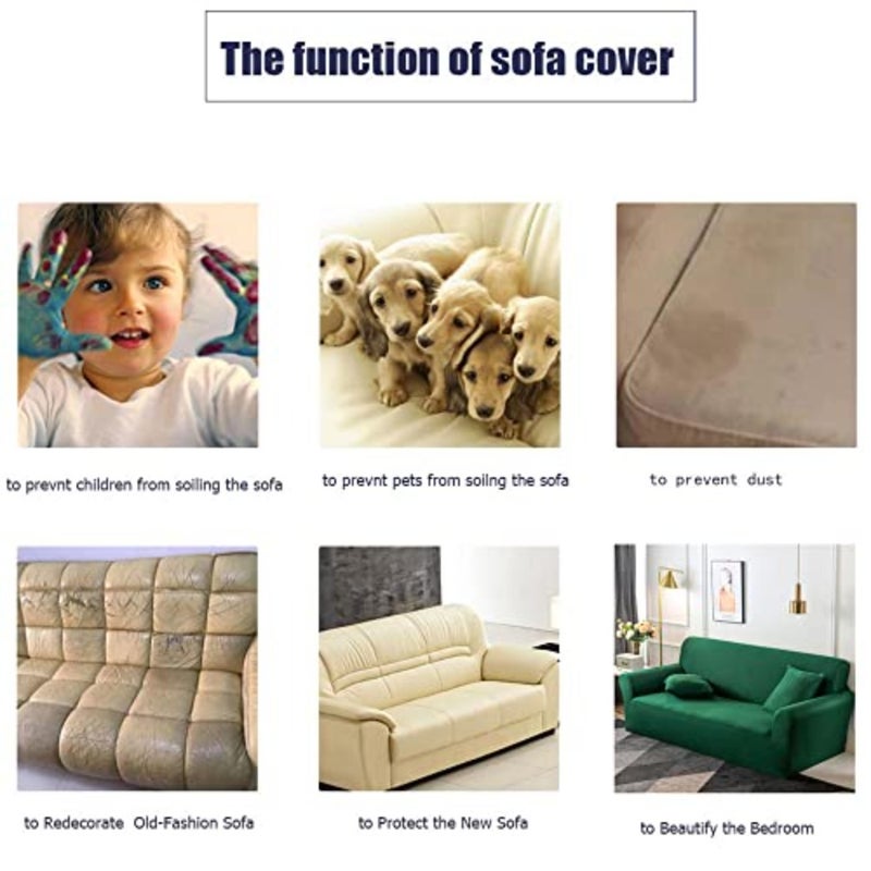Soft Sofa Cover, 1/2/3/4 Seater Full Cover Sofa Protective Cover, All Seasons, with Non-slip Foam Stick 3 Seater, Dark Green - Image 4