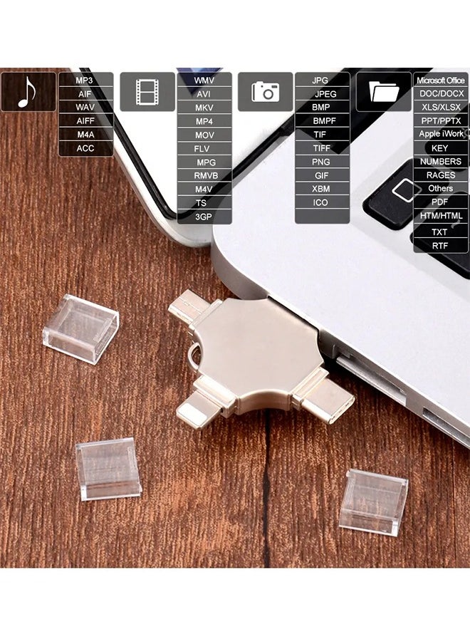 Lanzero - Lanzero 64GB 4-in-1 Metal USB Flash Drive Mobile Phone Computer Dual Use USB Flash Drive For Type-C Micro USB iOS Devices - Image 1