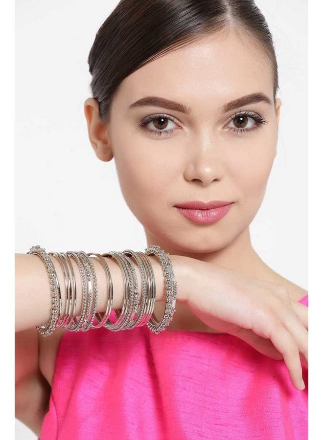 YouBella Jewellery Traditional Silver Plated Oxidized Bracelet Bangles Set for Girls and Women (2.4) - Image 2