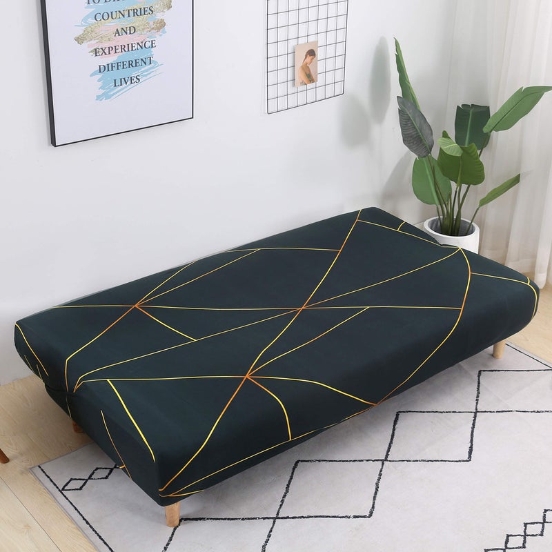 MIFXIN Armless Sofa Cover Futon Slipcover Stretch Spandex Washable Folding Sofa Bed Non-Armrest Couch Furniture Protector Sofa Slip Cover Without Armrests (Green Gold Strip) - Image 3