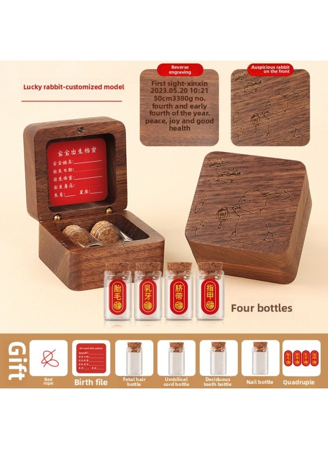 Generic Umbilical Cord Collection Box Fetal Hair Souvenir Making Fetal Hair Preservation Bottle Baby Rabbit Navel Newborn Baby Storage-Color:Customized Model—4 Bottles + Stickers + Walnut [auspicious Rabbit]  - Image 1