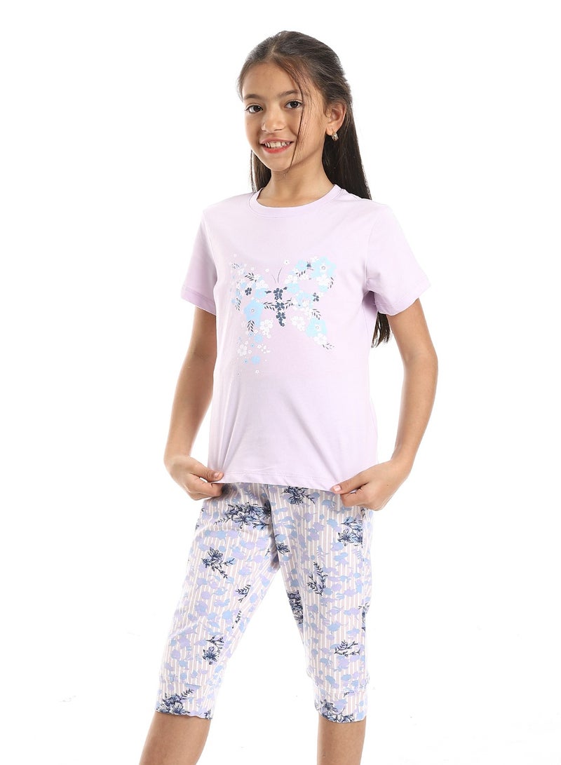 REDCOTTON Girls Printed Ballerina Tee & Pants Pajama Set  - Image 1