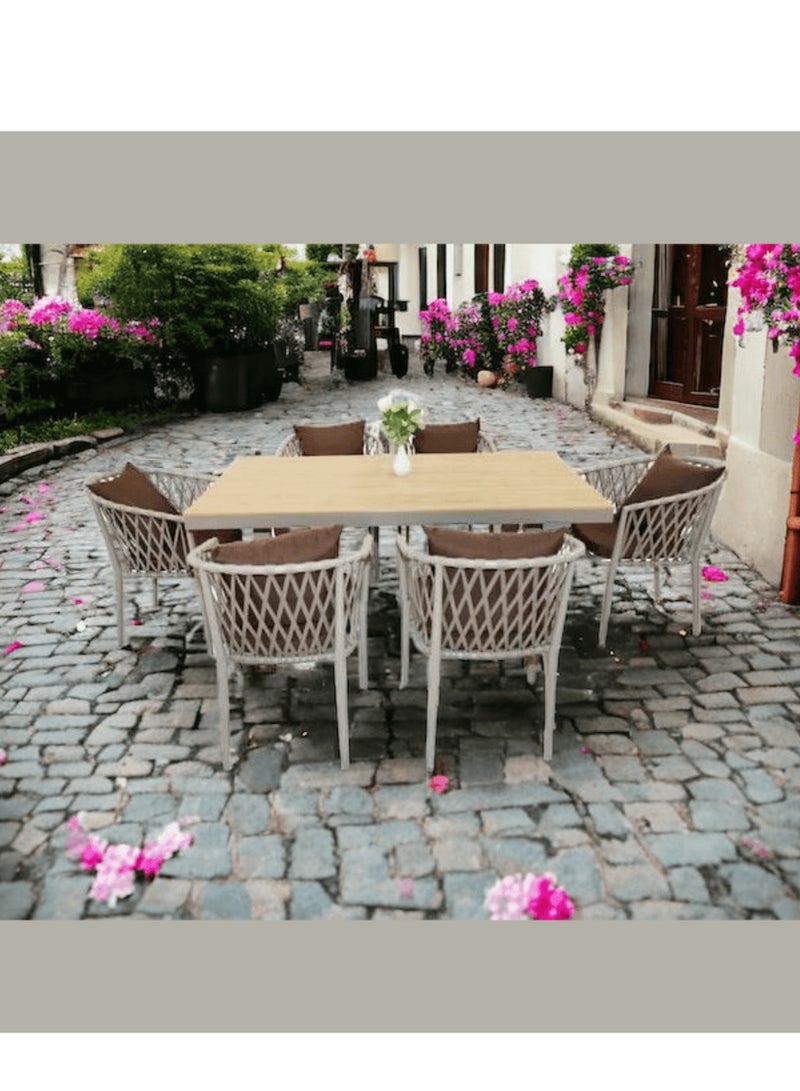 Wooden Twist Outstanding Aluminum Frame WPC 6-Seater Dining Set with Cushions  - Image 1