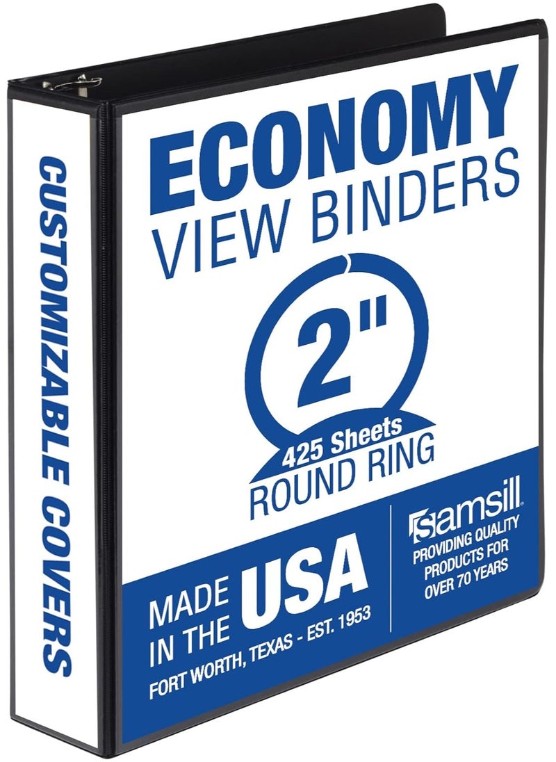 Samsill Samsill 2 Inch 3 Ring Binder, Made in USA, Economy Round Ring, Clear View Cover, 425 Sheet Capacity - for School, Home, Office - Black  - Image 1