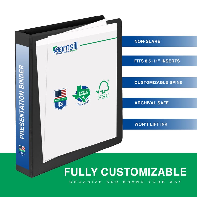 Samsill سماسيل 2 بوصة 3 حلقة مجلّد، صنع في الولايات المتحدة الأمريكية، حلقة دائرية اقتصادية، غلاف شفاف، سعة 425 ورقة - للمدرسة، المنزل، المكتب - أسود - Image 3
