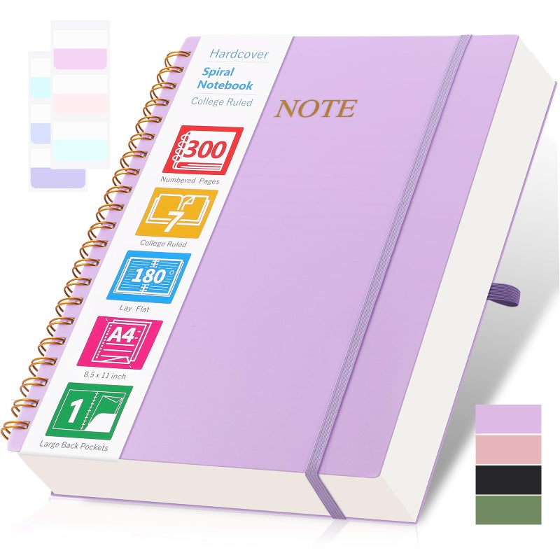 Amanple Spiral Notebook, 8.5â€ x 11â€ Notebooks for Work, 300 Numbered Pages College Ruled Notebook, Large Notebook for School with 24 Tabs, A4 Notebook Journal for Women Men, Thick Paper, Back Pocket, Purple - Image 1