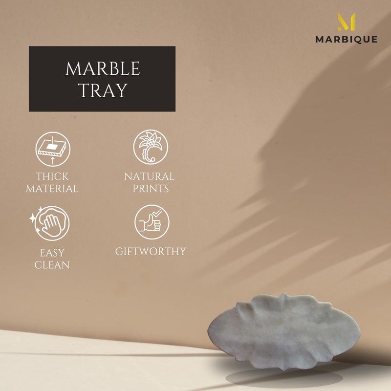 MARBIQUE Handcrafted Indian Marble Tray - Bathroom Vanity Tray, Jewelry Organizer, Decorative Serving Tray for Tea & Coffee | Home Décor & Storage | Elegant Housewarming & Wedding Gift 38 × 20 cm - Image 5