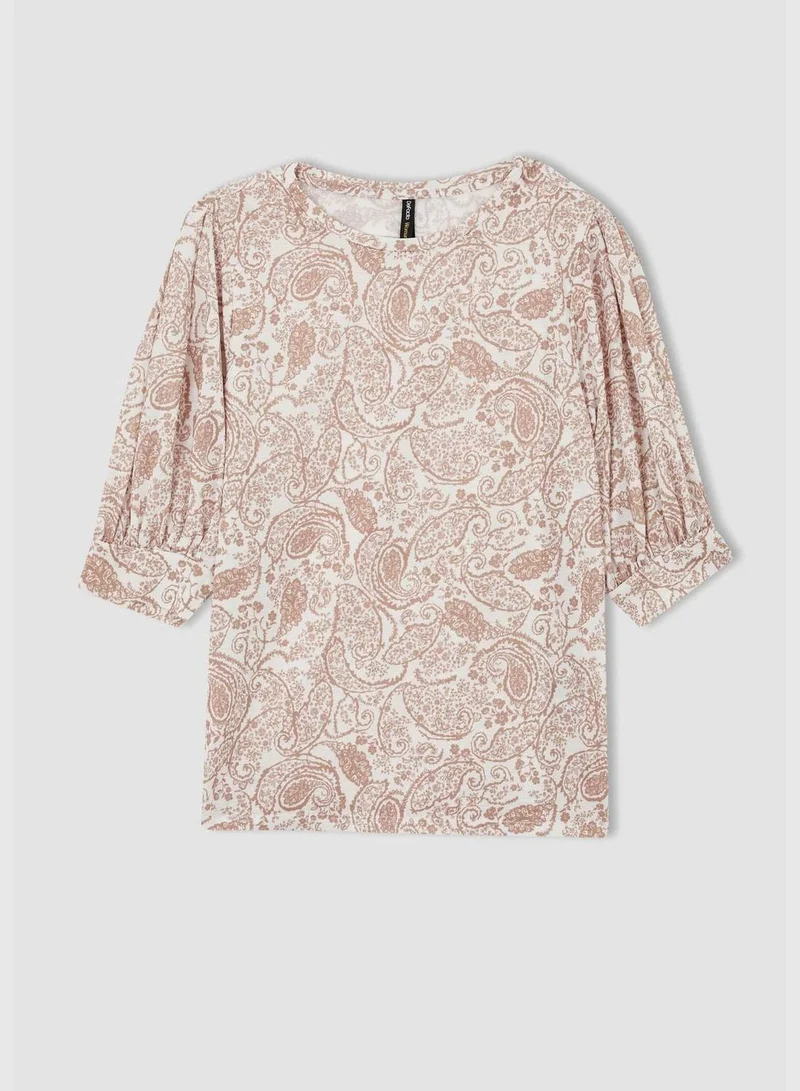 ديفاكتو Regular Fit Half Sleeves Floral Print T-Shirt
