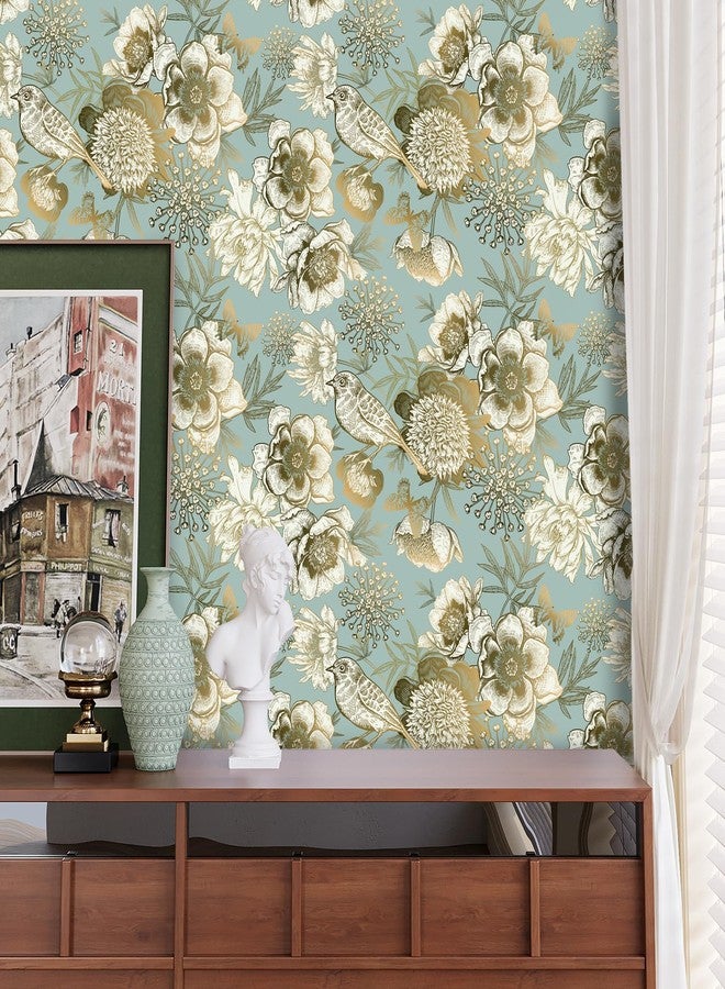 VaryPaper Vintage Gold Floral Bird Wallpaper Peel and Stick 17.7''x78.7'' Luxury Peony Butterfly Floral Contact Paper for Cabinets Waterproof Removable Decorative Vinyl Wall Paper for Bedroom Bathroom - Image 4