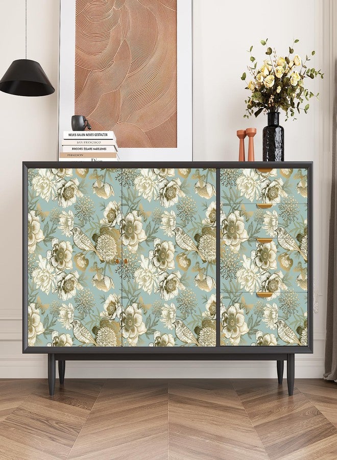 VaryPaper Vintage Gold Floral Bird Wallpaper Peel and Stick 17.7''x78.7'' Luxury Peony Butterfly Floral Contact Paper for Cabinets Waterproof Removable Decorative Vinyl Wall Paper for Bedroom Bathroom - Image 2