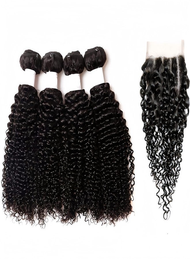 Risbaer Mongolian Kinky Curly Hair Bundles with Closure Deep Wave Human Hair 4Bundles with 4x4 Lace Closure Wet and Wavy Bundles Human Hair with Closure(8/8/10/10+8") - Image 2