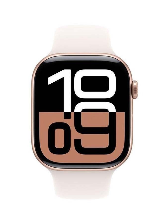 ابل  ساعة سلسلة 10 GPS 46MM علبة ألمنيوم ذهبية وردية مع حزام رياضي بلون وردي فاتح ML - Image 1