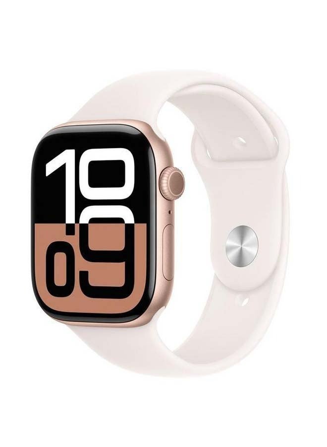 ابل  ساعة سلسلة 10 GPS 46MM علبة ألمنيوم ذهبية وردية مع حزام رياضي بلون وردي فاتح ML - Image 2