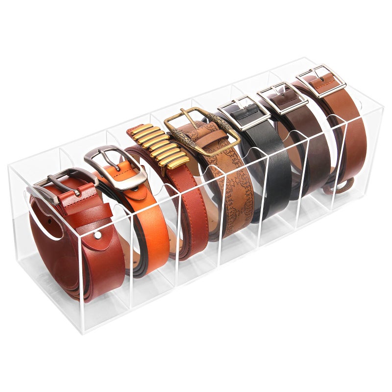 Meaocer Belt Organizer 7 Compartment Acrylic Belt Display Case for Closet Ties and Bow Ties - Image 2