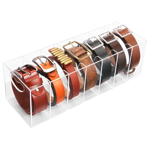 Meaocer Belt Organizer 7 Compartment Acrylic Belt Display Case for Closet Ties and Bow Ties - Image 1