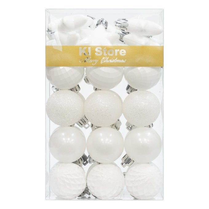 WHITE CHRISTMAS BALL ORNAMENTS 20PCS 315INCH FOR XMAS TREES AND HOLIDAY DECOR HOOKS INCLUDED